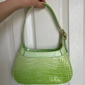 Green Croc-Embossed Shoulder Bag